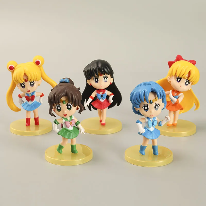 

5Pcs Anime Sailor Moon Figures Action Cartoon Doll Toy Collection Tsukino Usagi Jupiter Mercury Venus Model Decor Figurine Gifts