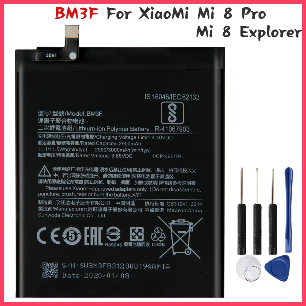 New yelping BM3F Phone Battery For Xiaomi Mi 8 Pro Mi 8 Explorer Battery Compatible Replacement Batteries 3000mAh Free Tools