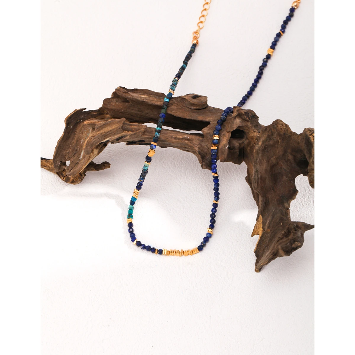 Ожерелье из серебра S925 пробы с покрытием 18-каратного золота | лазурита длина 38 + 6