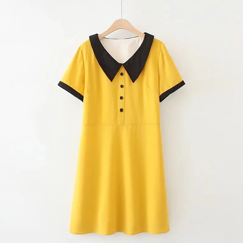 

Plus Size Women's Mini Summer Dress Patchwork V-neck Elegant OL Dresses