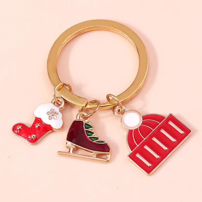 

80 styles New Christmas Keychain Cute Winter Skates Stocking Hats Key chains Keyring Bag Car Key Holder Keychain Gifts