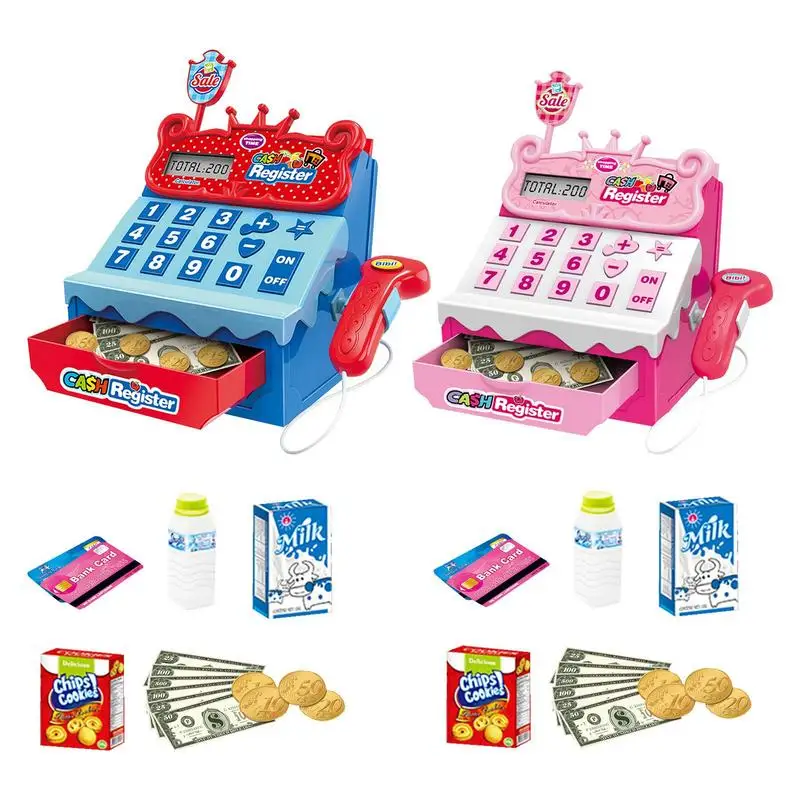 

Cash Register Toy Simulation Cash Register With Scanner Fake Dollar Bills Toy Kids Grocery Store Playset For Children