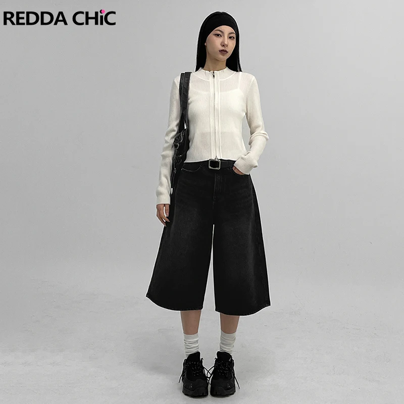 Женские мешковатые шорты REDDACHiC в стиле ретро черные джинсовые с начесом