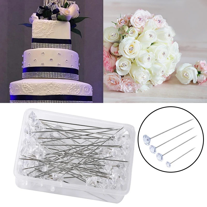 100Pcs Sparkle Diamond Pins Sewing Tools Locating Pins Crystal Head End Wedding Corsage Floral Bouquet Pins with Plastic Box