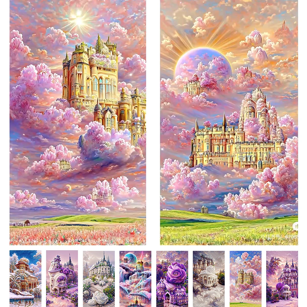 

5D Diamond Painting Montrose Castle Kit DIY Full Square Round Rose Dream House Mosaic Diamond Embroidery Home Wall Decoration