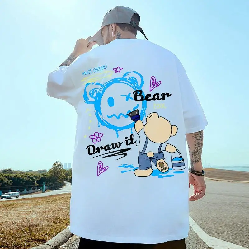 Футболка мужская оверсайз с цветным принтом модная простая тенниска