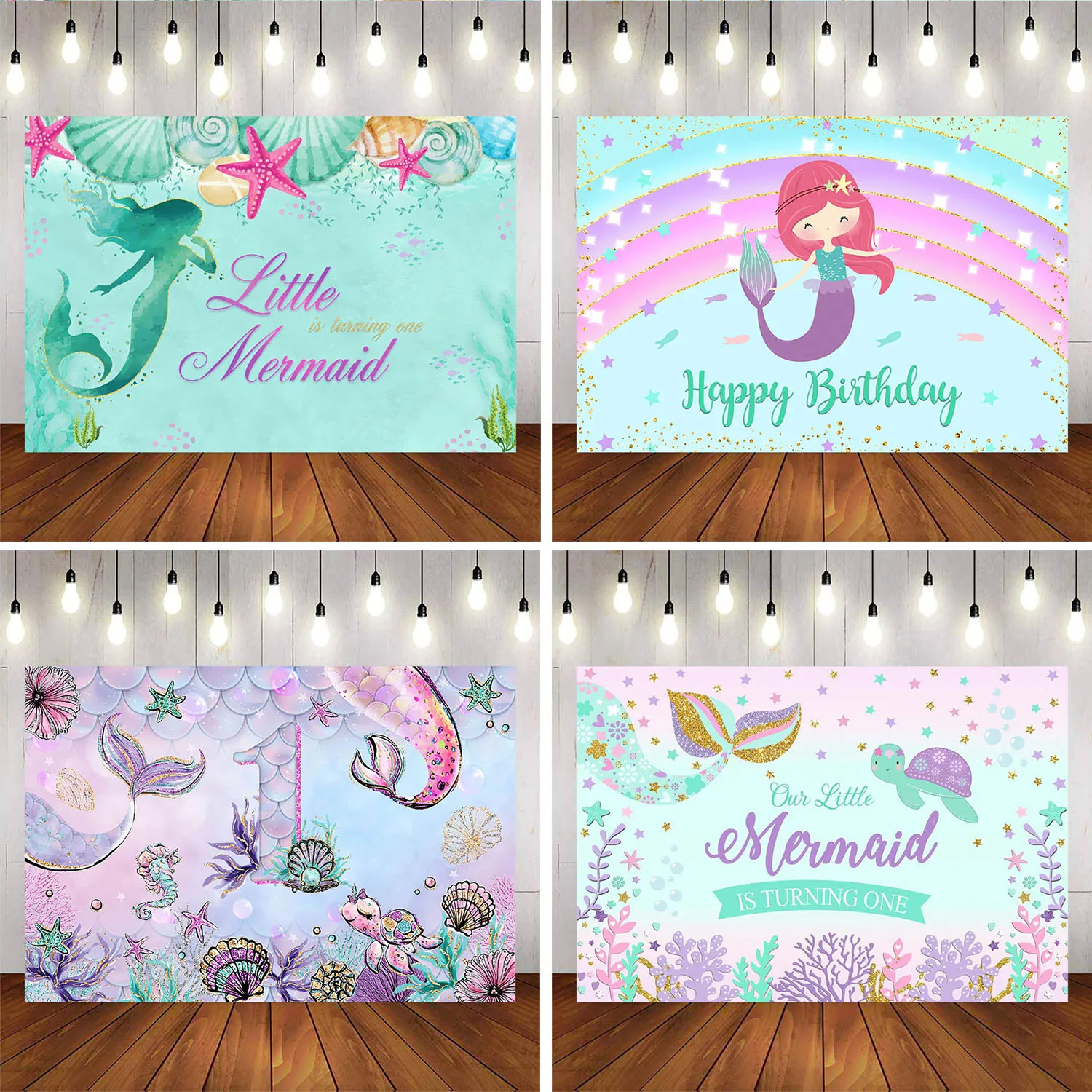 

Custom Little Mermaid is Turning One Undersea Theme Happy 1st First Birthday Party Banner Backdrop Poster Background Baby Shower