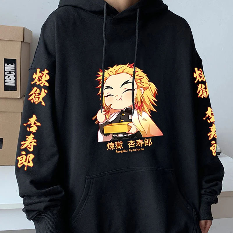 

Толстовка с капюшоном для мужчин и женщин, аниме рассекающий демонов, графический пуловер в стиле Харадзюку, Rengoku Kyoujurou, Свитшот
