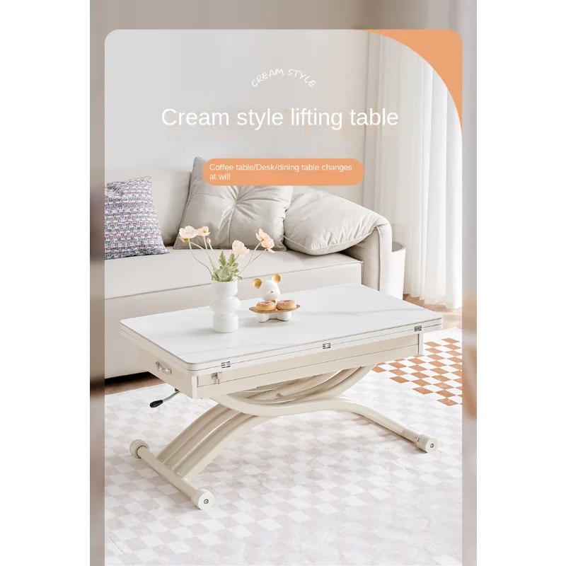 

Cream Style Lifting Tea Table Changing Dining Table Dual-Use Integrated Movable Multifunctional Dining Table
