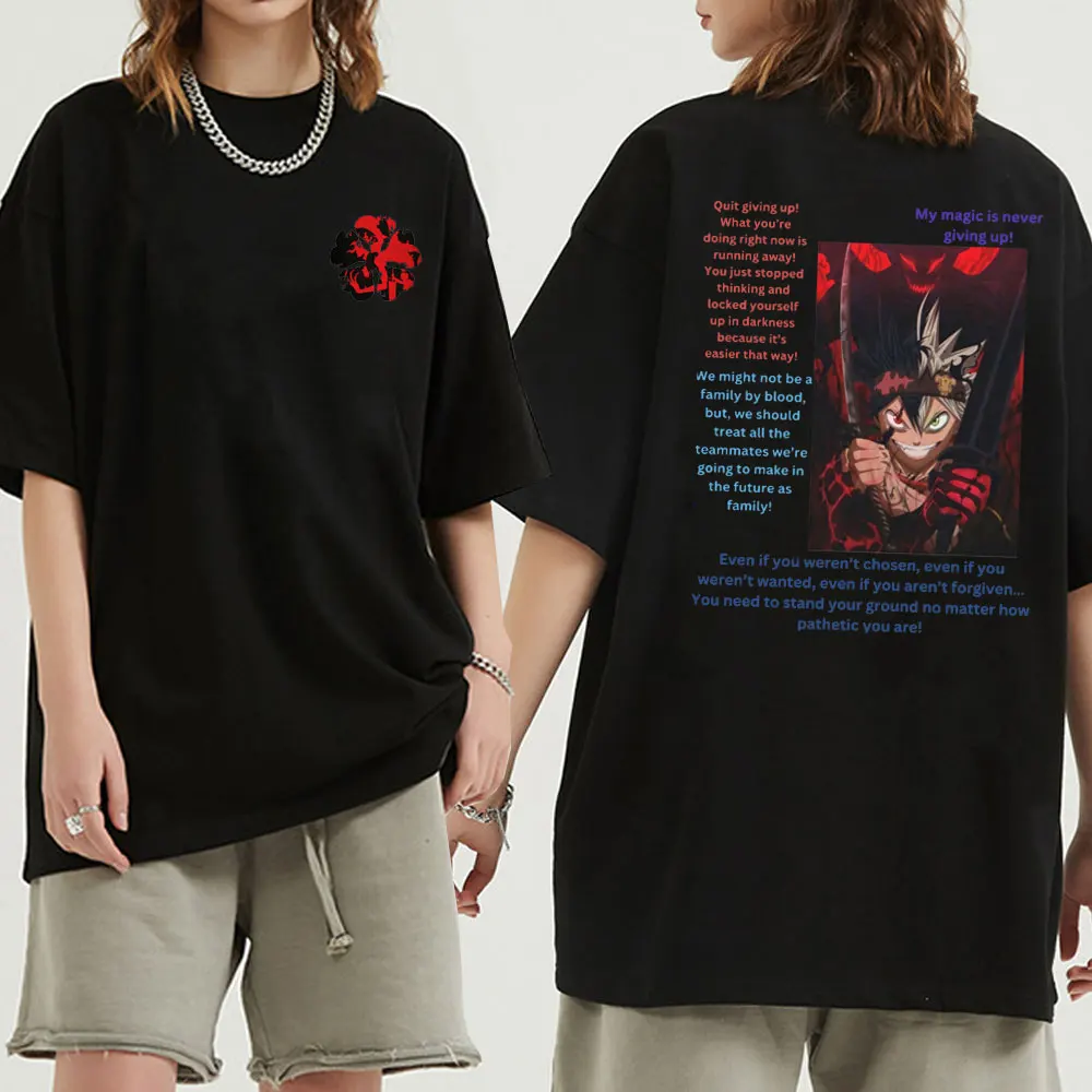 

Футболка Мужская/Женская хлопковая оверсайз, топ с графическим принтом Манга Аниме «Чёрный клевер», летняя рубашка в стиле оверсайз