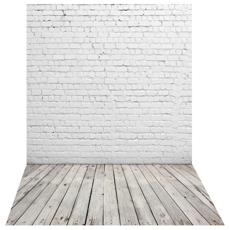 

Photography Props 5X7FT White Brick Wall and Gray Wood Floor Photography Background Cloth Newborn Baby Photo Background