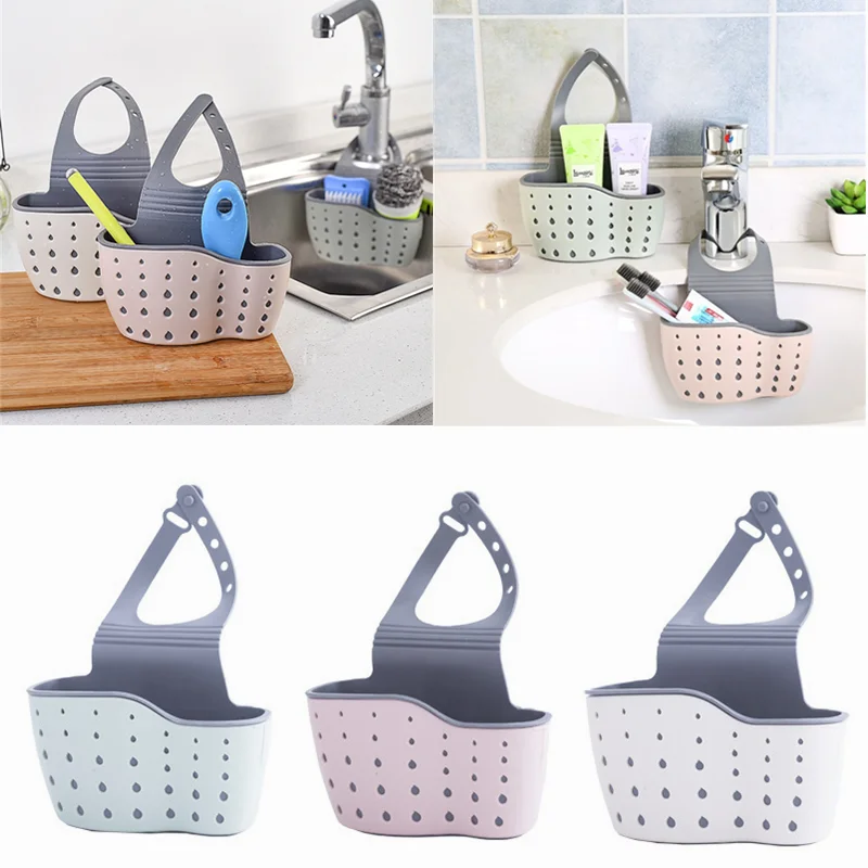 

Sink Shelf Soap Sponge Drain Rack Kitchen Organizer Silicone Storage Basket Bag Bathroom Holder Sink Kitchen Accessories Cocina