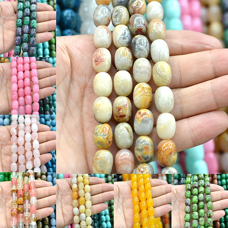 10x14mm5pcs Cylindrical multi-colored Natural Stone beads Lava agate Amethyst Tiger Eye Amazon Stone beads Stone Charm Bracelet
