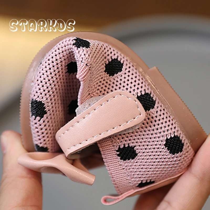 Polka Dot Ballet Flats Baby Girls Summer Breathable Knit Mary Jane Shoes Ultra Soft Toddler Loafers With Bow Tie enlarge