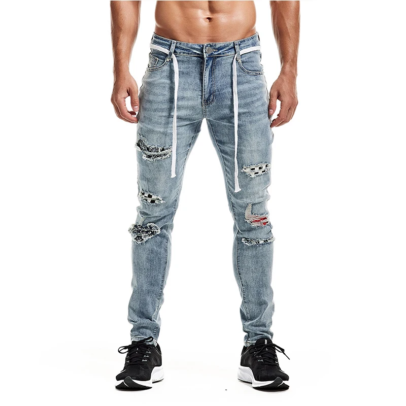Jeans Men Vintage Clothing Hiphop Streetwear Denim Distressed Pants high quality black ripped slim-fit plus size jeans for men