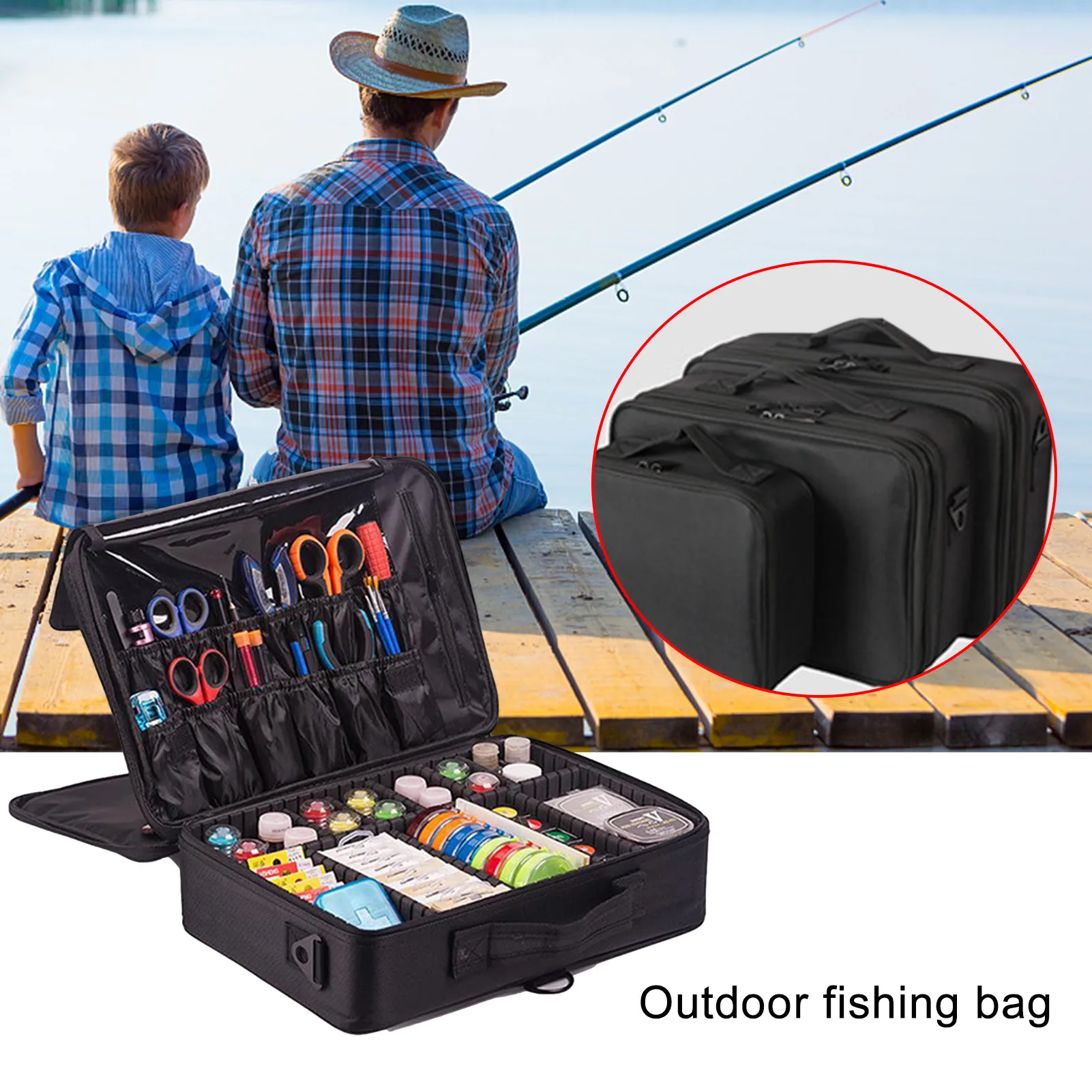 

Tool Bag Water-Resistant Fishing Organisers 1680d Oxford Fabric Boxes With Clapboards Accessories Equipment Fishing Accessory