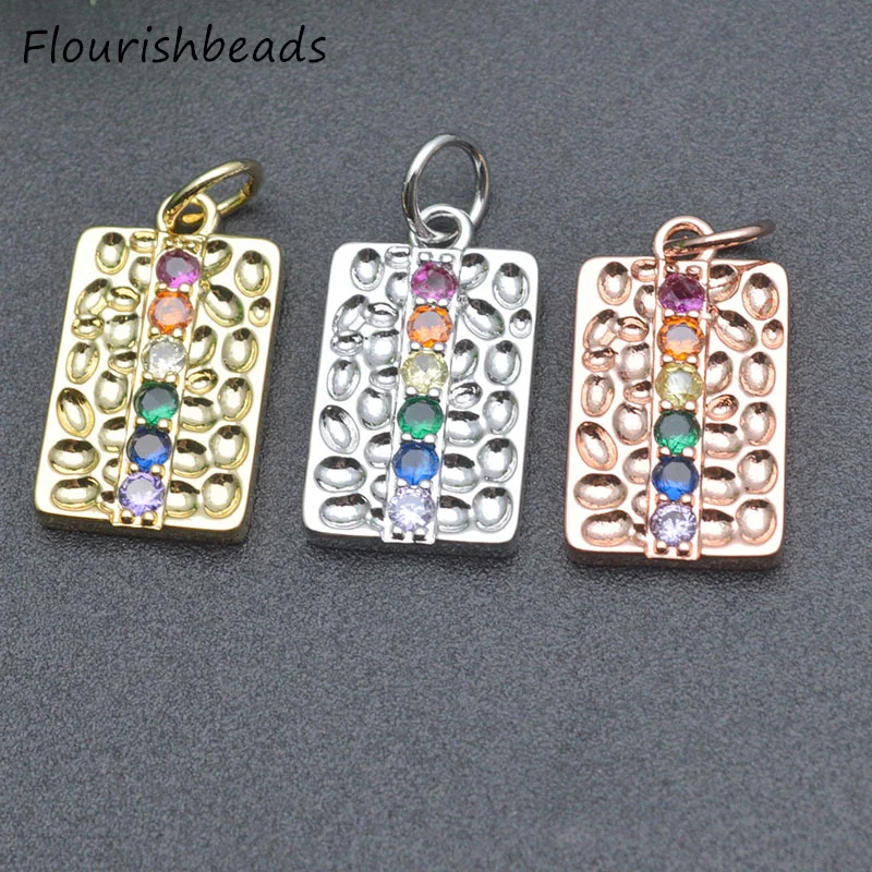 

20pcs Per Lot Various Colors Nickel Free Anti Fading Gold Plated Colorful Rainbow CZ Pave Geometric Rectangle Necklace Pendant