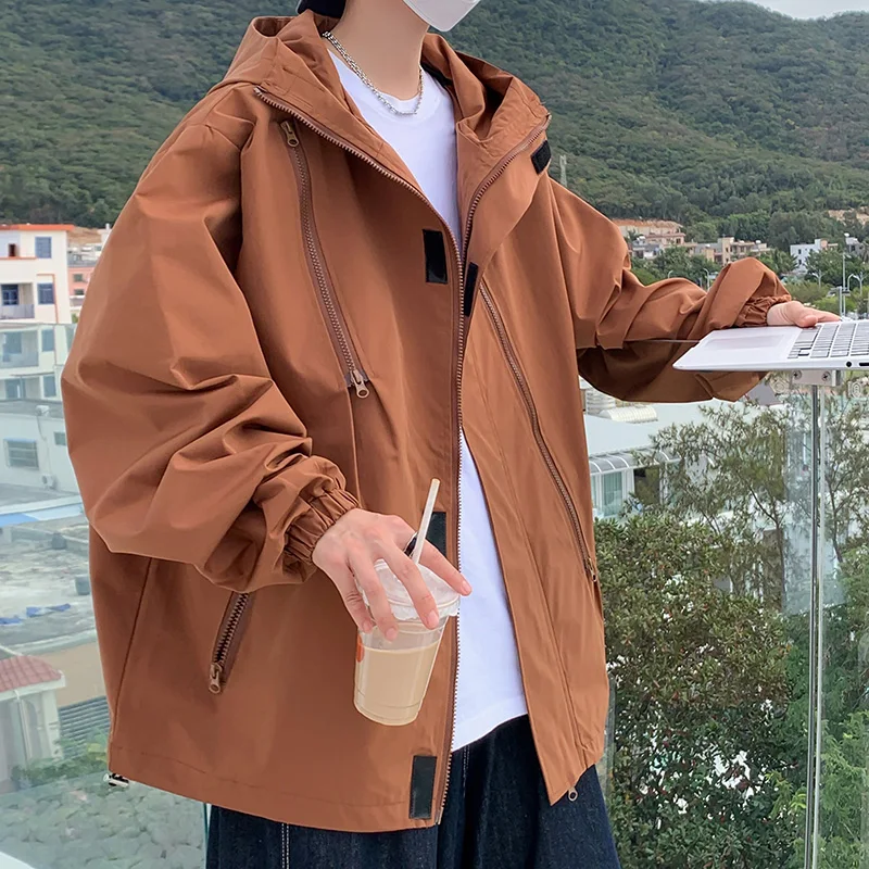 

2023 Spring Hooded Casual Jacket for Man Outdoor Coat Windbreak Bomber Men's Jacket Bomber Jacket Loose Cargo Jacket Tops