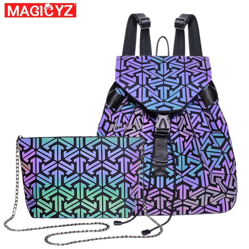 

Fashion brand designer woman's backpack set NEW changing luminous backpack female teenager school bag folding chain shoulder bag