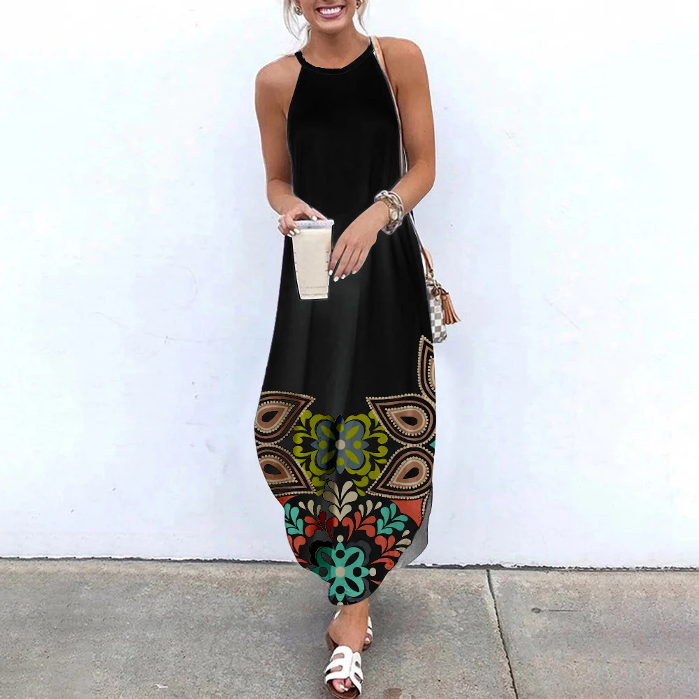 

Halter Dress For Women Print Sleeveless Sundress Women Causal Summer Beach Dress fork Sling Long vintage Dresses y2k
