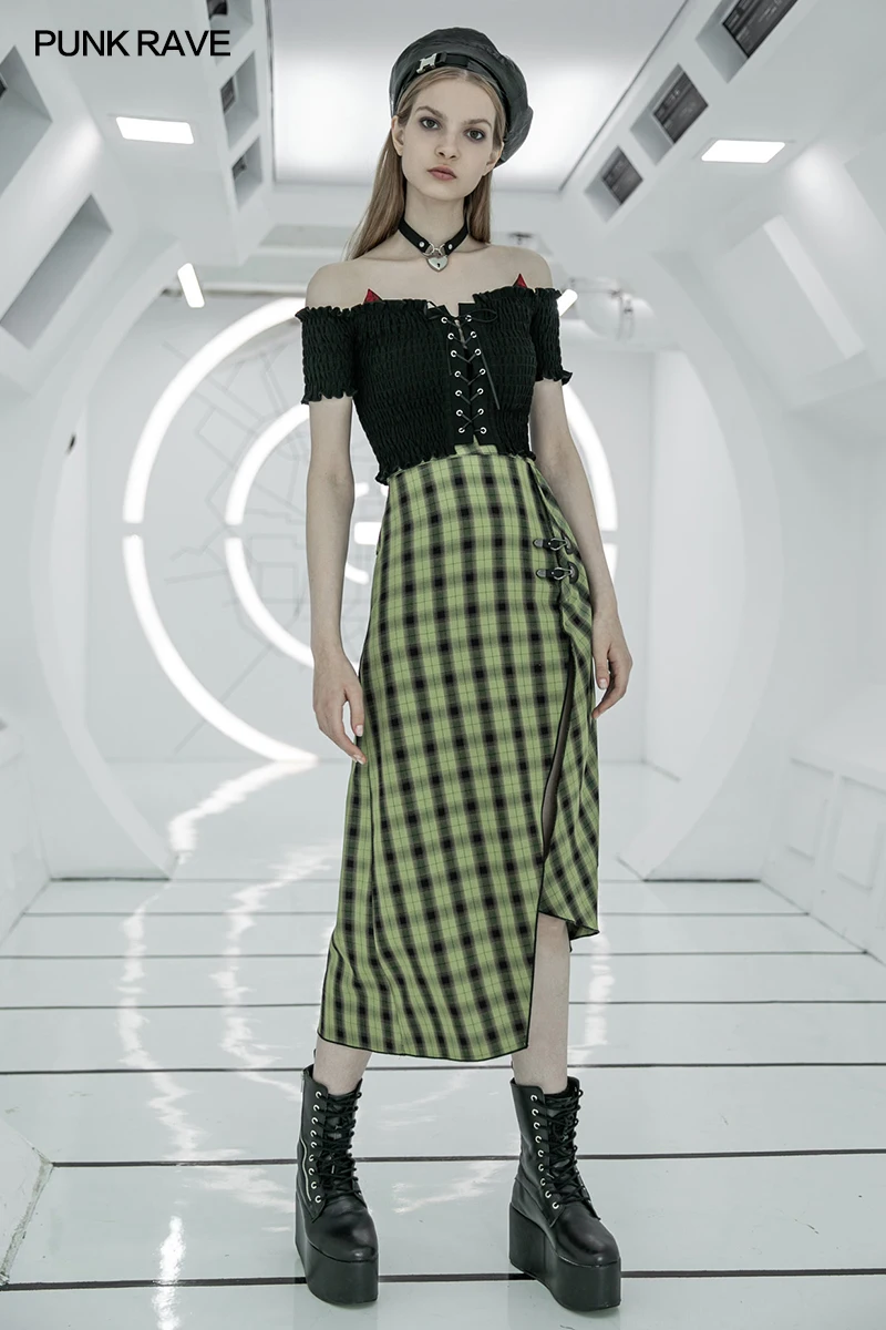 Женская юбка в стиле Панк RAVE повседневная Милая Асимметричная полуюбка панк с