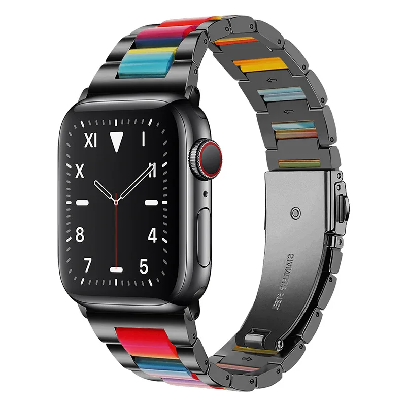Resin strap for Apple watch band 44mm 40mm 45mm 41mm 42mm 38mm Stainless steel link bracelet correa iwatch 7 6 5 4 3 Accessories