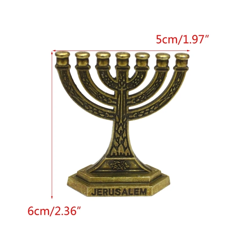 

H55A Traditional Jewish Menorah 7 Branch Candlestick Jerusalem Temple Holder 12 Tribes of Israel Menorah Candelabra