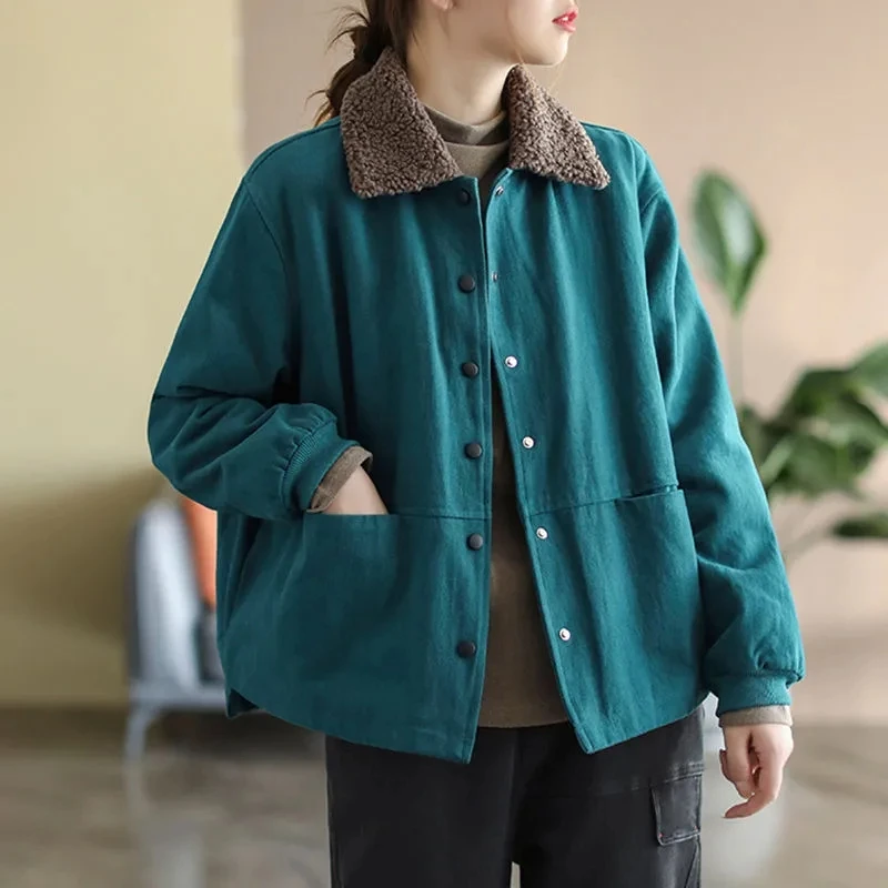 

Женская Повседневная куртка, плотная теплая Свободная куртка в винтажном стиле, Короткая синяя верхняя одежда, осень-зима 2023