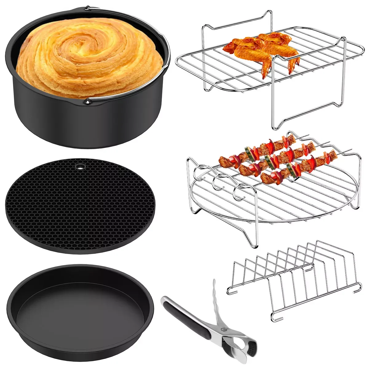 

NEW2023 11Pcs Air Fryer Accessories Set Stainless Steel Skewer Rack and Skewers Non-Stick Coating Air Fryer Liner for Ninja Acce