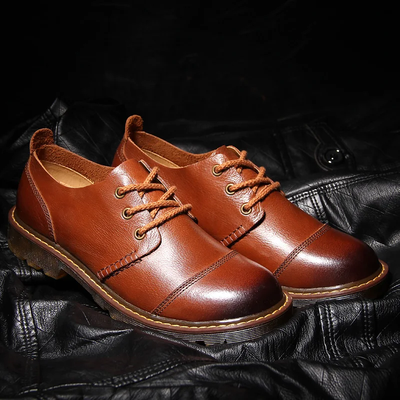 POLALI Men Leather Shoes Casual New 2018 Genuine Oxford Fashion Lace Up Dress Outdoor Work Shoe Sapatos | Обувь