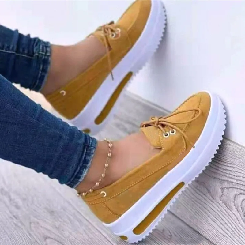 

Women's Loafers Fashion Lace Up Wedge Heel Thick Sole Canvas Vulcanized Shoes Casual Breathable Comfort Ladies Sneakers 2023 New