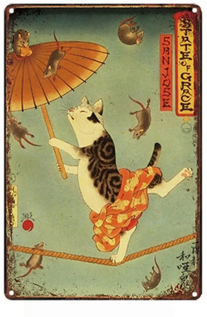 

Japan Cat Metal Tin Sign Cute Cartoon Animals Plate Vintage Iron Poster Wall Art Decoration 12*16 Inch