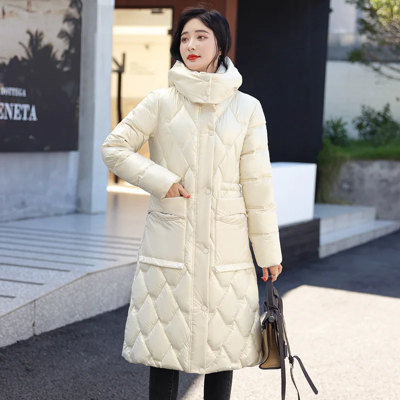 GRELLER 2022 New Women's Long Cotton Padded Coats Parkas Hooded Thick Warm Winter Windproof Clothes Women's Puffer Jacket Pocket
