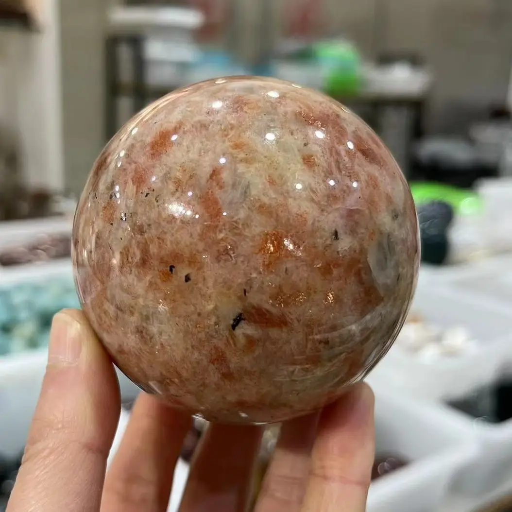 Шар из натурального оранжевого хрусталя 50-70 мм золотой камень для украшения дома.