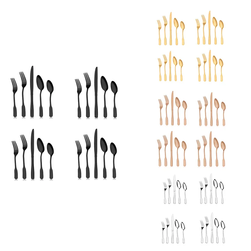 

Set Stainless Steel Flatware Cutlery Set Modern Kitchen Eating Utensils Tableware Set Metal Silver Ware