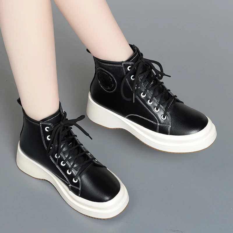 AIYUQI Women Sneaker Boots 2023 New Winter Warm Genuine Leather Women's Ankle Boots Flat Casual Sneakers Women Booties