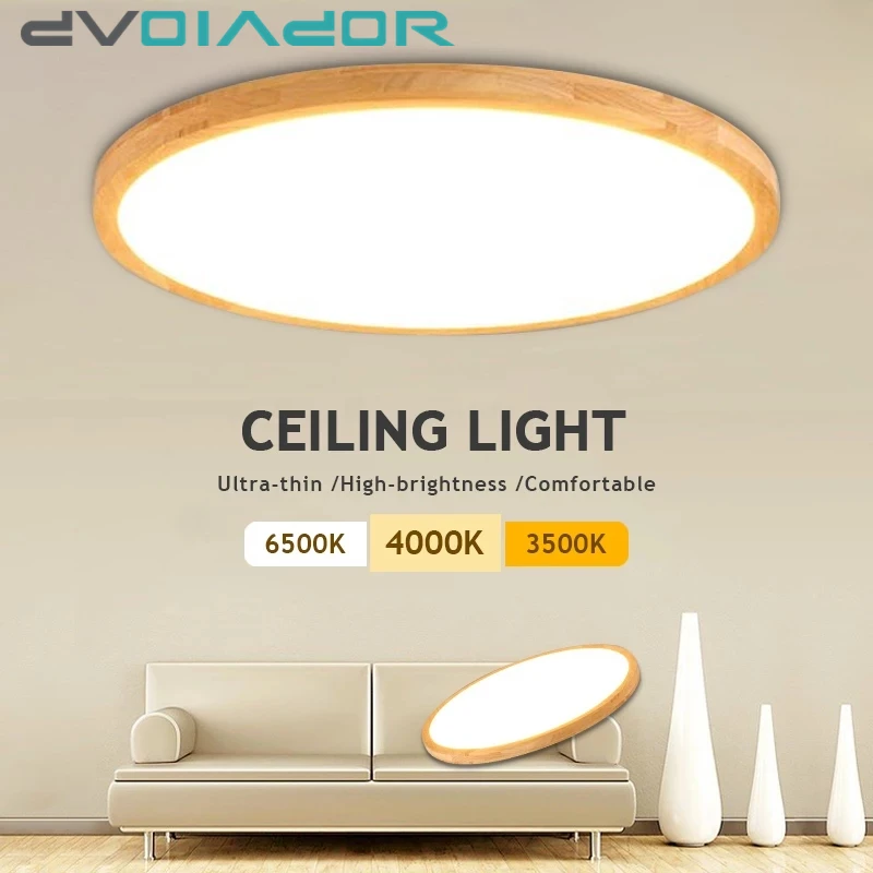 

2.8cm Super Thin Wood Grain LED Ceiling Light Fixture 12W 20W 36W Modern Flush Mount Light Fixtures for Living Room Bedroom Home