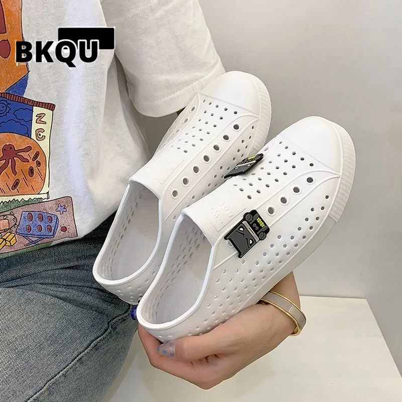 

BKQU 2022 New Fashion Shallow Mouth Heel Solid Color Breathable Toe Beach Shoes Casual Ladies Sandals Large Size men's sandals