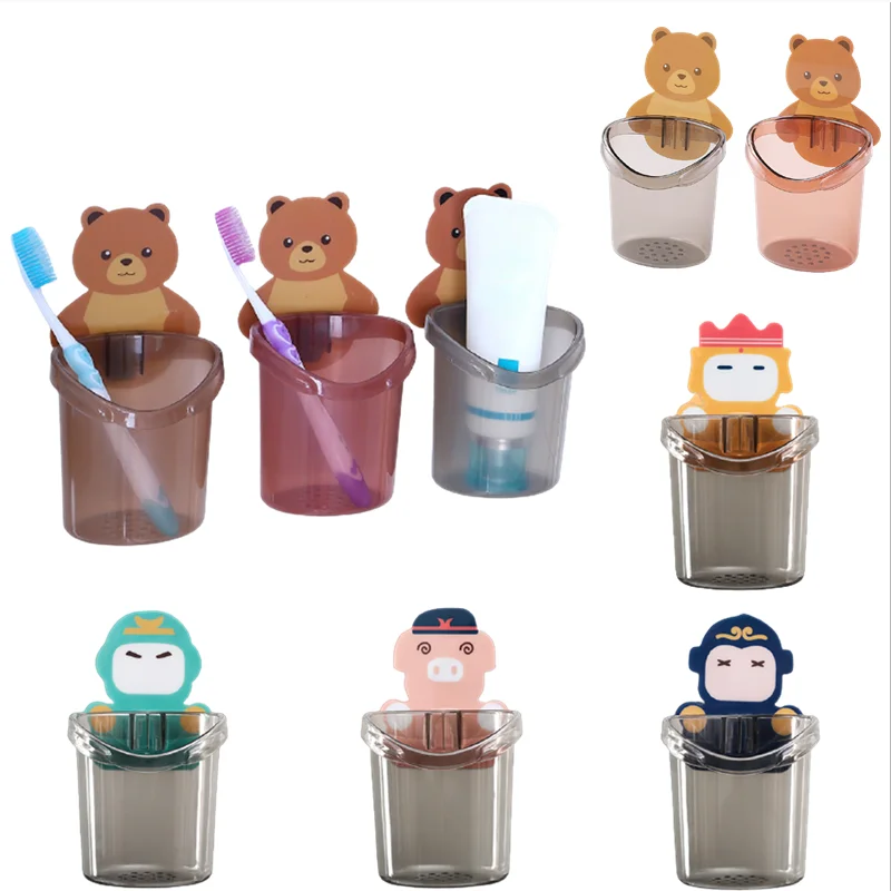 

1 Pc Plastic cartoon Wall Punch-free Paste Toothpaste Storage Rack Toothbrush Cup Holder for Home Organizer Bathroom Accessories