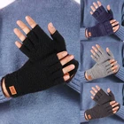 Шерстяные вязаные перчатки без пальцев для мужчин и женщин, теплые эластичные велосипедные перчатки с полупальцами для вождения, весенние велосипедные перчатки