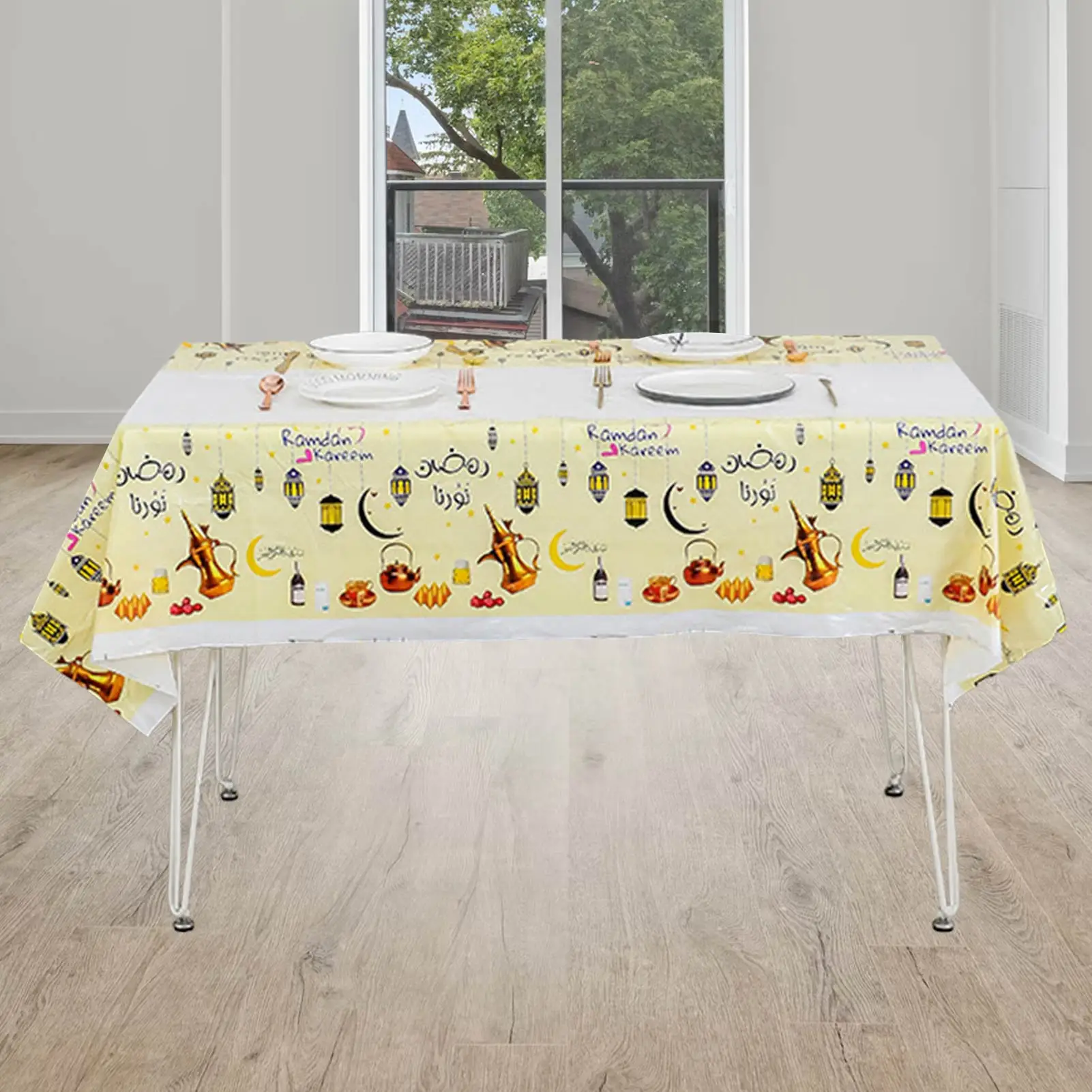 

Eid Mubarak Tablecloth 42.5x70.9in Ramadan Kareem PE Table Cover Waterproof One-time Use One-off PE Table Cover Waterproof