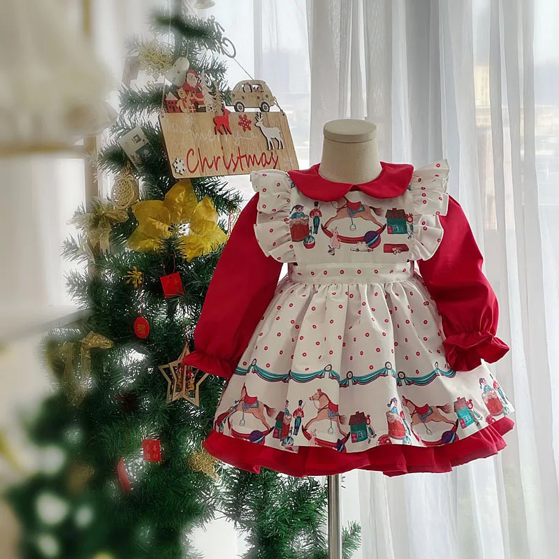 

Children's Lolita Dress Winter Baby Girl's Spanish Dresses Toddler Princess Party Vestidos Red Long Sleeve Ball Gown