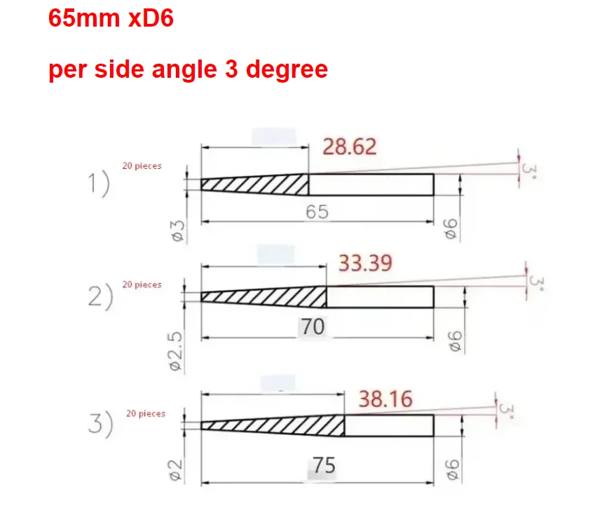 

10шт 6мм 65мм конические плоские концевые фрезы hrc55 p ​ er боковые угловые 3-градусные фрезы с покрытием