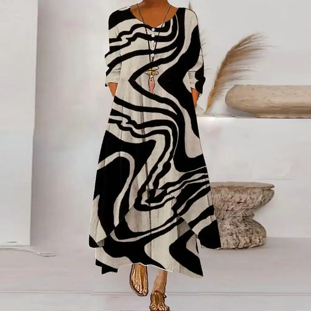 

Women Dress Loose Various Styles Elastic Comfy Breathable Daily Wear Polyester Women's Summer Printed Dress Outdoor Supply