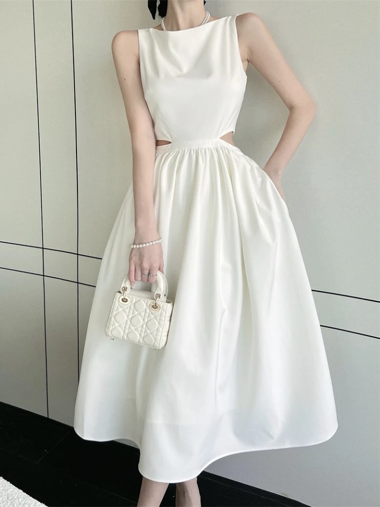 

French Retro Hepburn Style Elegant Woman Dress Niche Design One Shoulder Prom Sexy Noble Mid-Dress Wild Banquet Dress