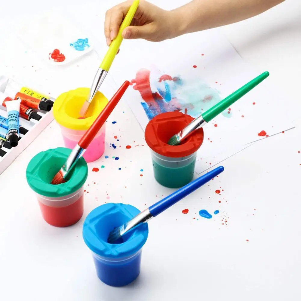 

1 Set Great Paint Brush Paint Cups Palette Set Kids Graffiti Tool Round Pallet Leak-proof User-friendly