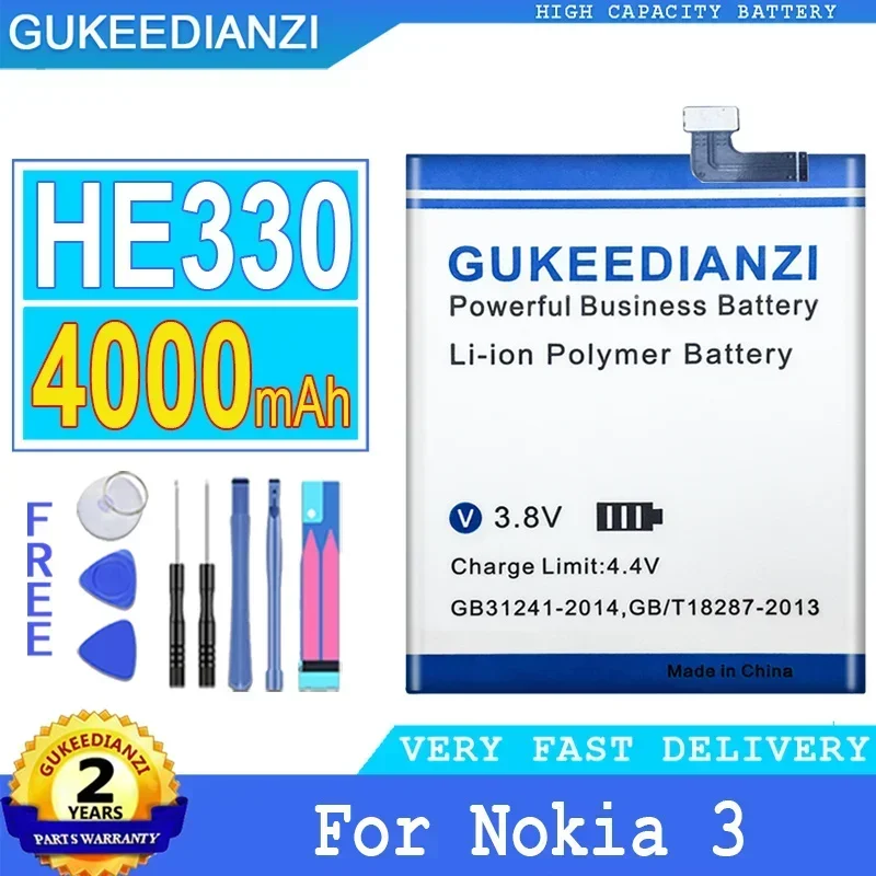 Аккумулятор GUKEEDIANZI 4000 мАч HE330 для Nokia 3 TA-1020 TA-1028 TA-1032 TA-1038 Nokia3 Big Power Bateria + бесплатные