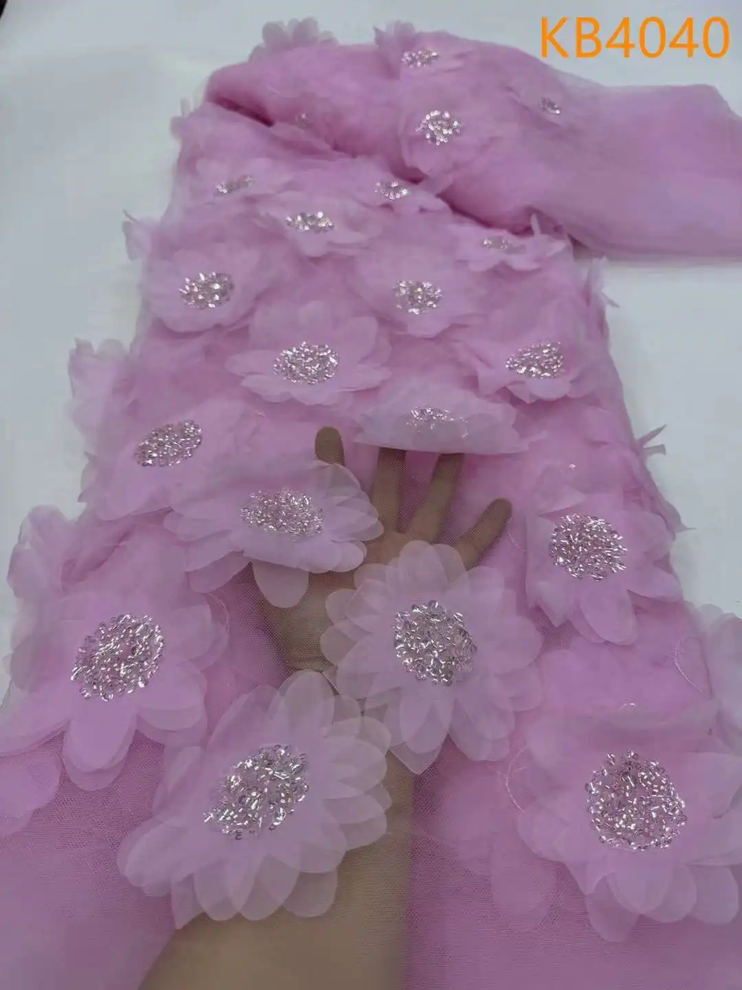 Горячая розовая кружевная ткань африканские 3D Цветочные бусины кружевные ткани