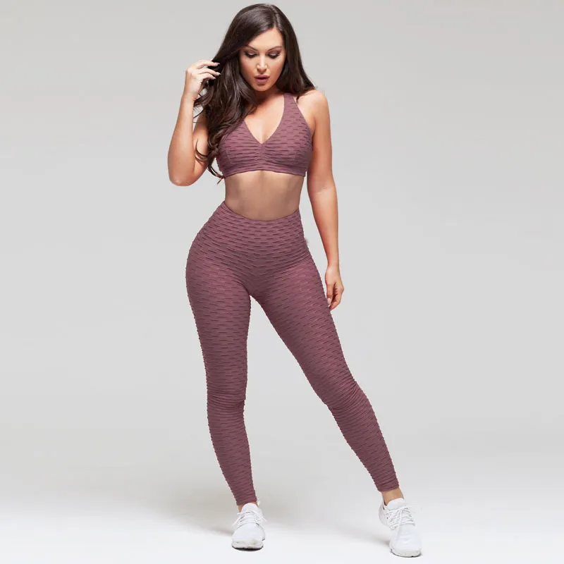 

Women Fitness Tracksuit 2 Piece Set Slim Crop Top Padded Sporting Leggings Active Wear Outfits Skinny Stretch Outwear Clothes