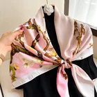 Модный хиджаб с цветочным принтом, шарф, женские Саржевые шелковые шали, повязки на голову, шейный платок, паминовый палантин, бандана, платок 90 см, новинка 2022